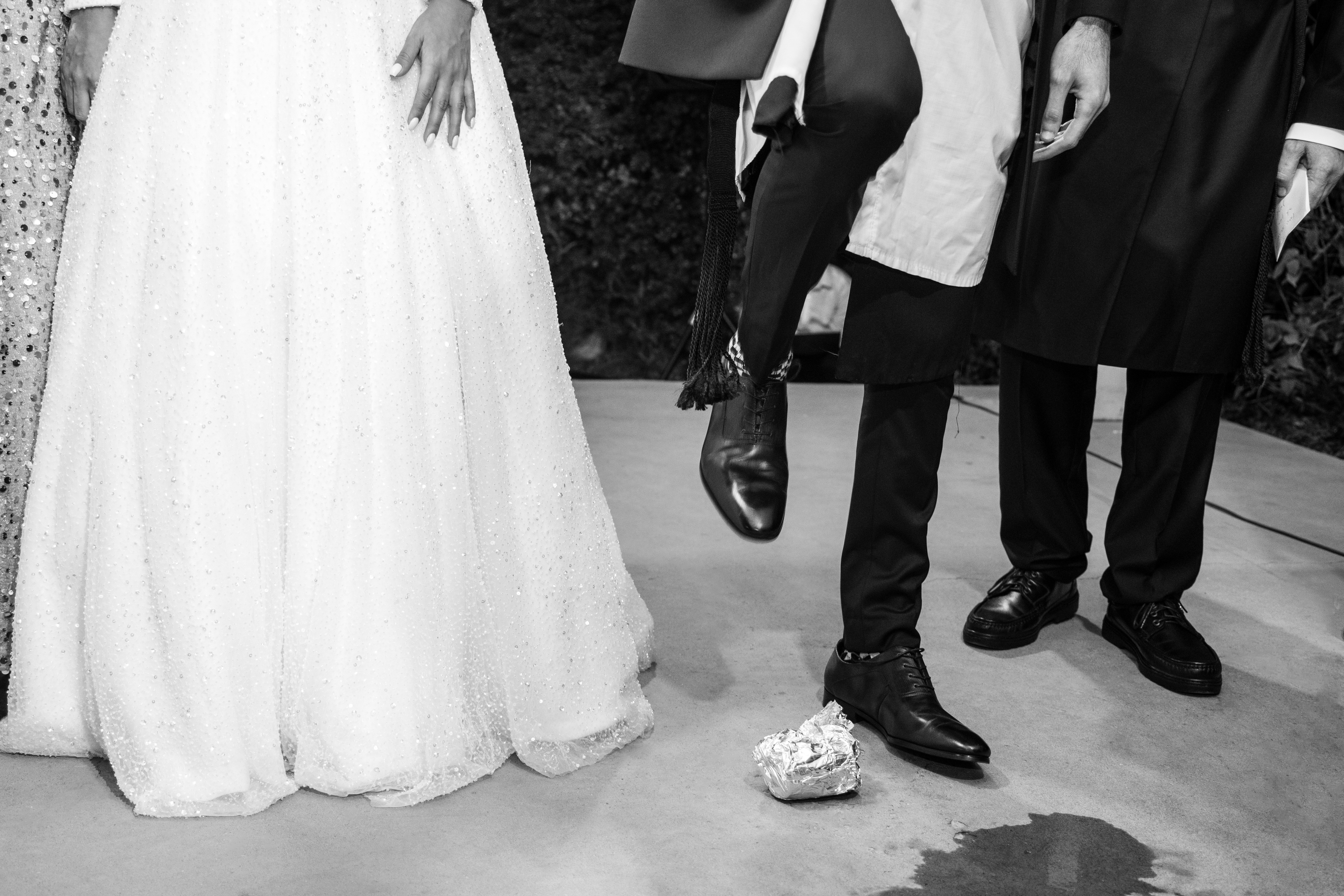 The moment of breaking the glass at a wedding